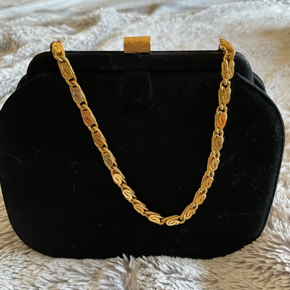 Beautiful suede handbag with a a striking gold chain handle   Great condition - Picture 1 of 5